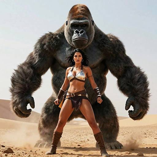 King Kong and Warrior Woman in Desert