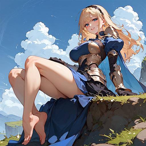 Armored Maiden Smiling on Cliff Edge