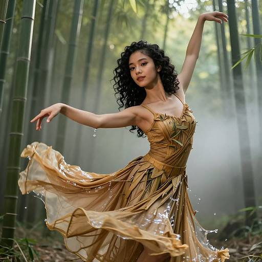 Youthful Dancer in Bamboo Forest
