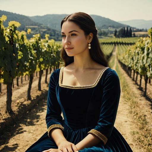 Mystical Woman in Velvet Gown in Vineyard