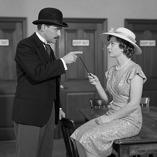 Vintage Black and White Scene with Couple