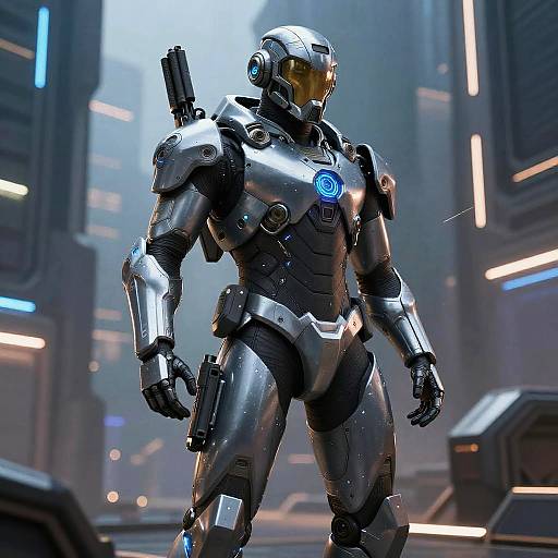 Futuristic Soldier in Cyberpunk Armor
