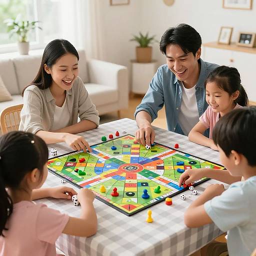 Family Enjoying Colorful Board Game