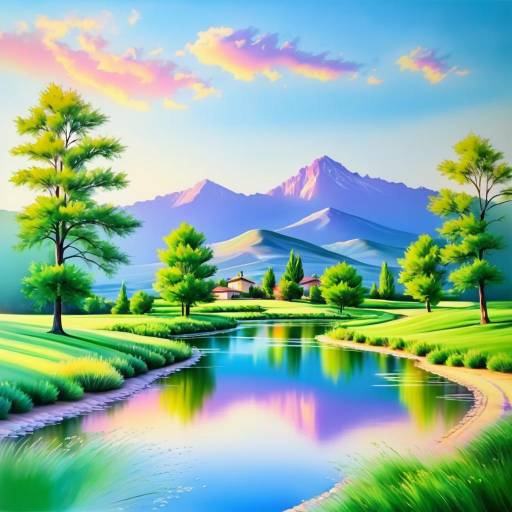 Serene Mountain Landscape with River and Trees