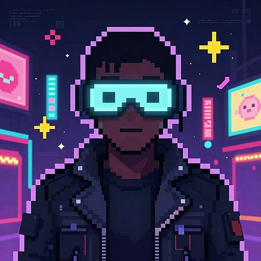 Pixel Art Cyberpunk Hacker Bust