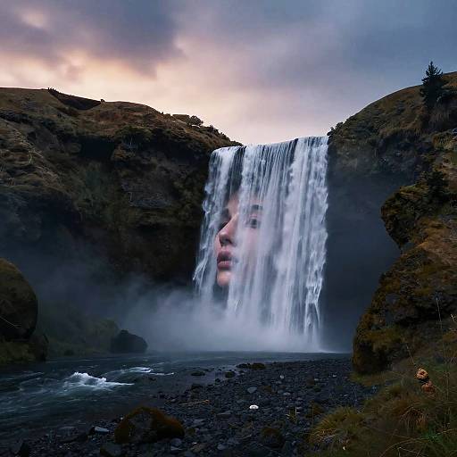 Surreal Waterfall Portrait at Twilight