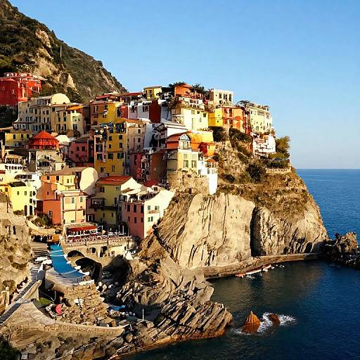 Vibrant Cliffside Village by Sea
