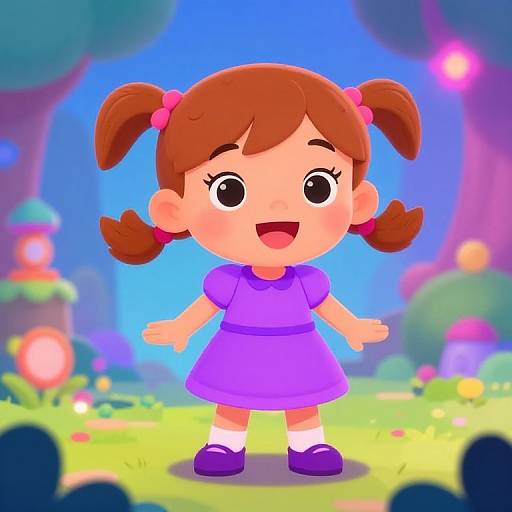 Neon Cartoon Girl in Magical World