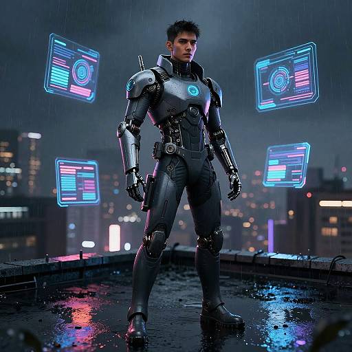 Cyberpunk Héctor on Neon Rooftop