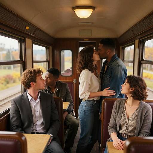 Passionate Embrace in Vintage Train