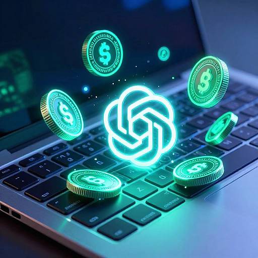 Glowing Digital Tokens Over Futuristic Keyboard