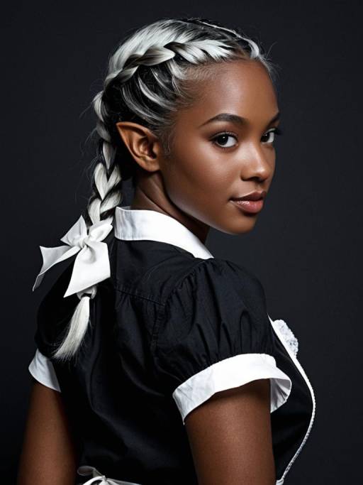 Dark-skinned Elf Woman with Braided White Hair Dark-skinned Elf Woman with Braided White Hair