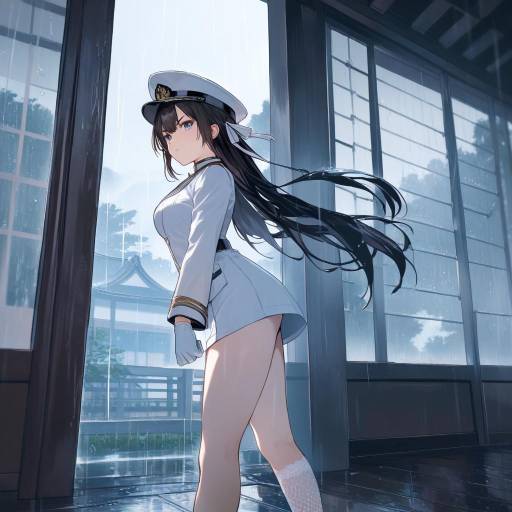 Admiral Kancolle in Rainy Outdoor Scene