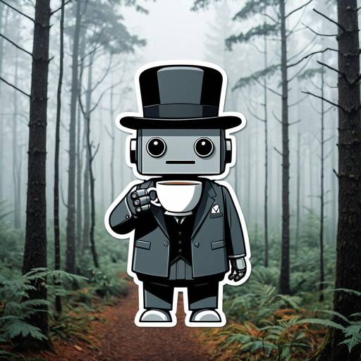 Kawaii Robot with Tea in Misty Forest