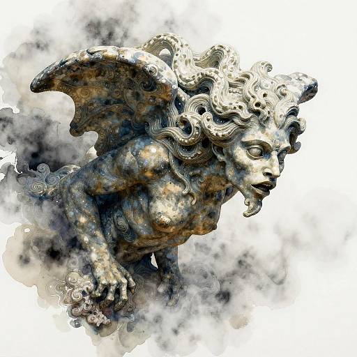 Haunting Gargoyle in Misty Fog
