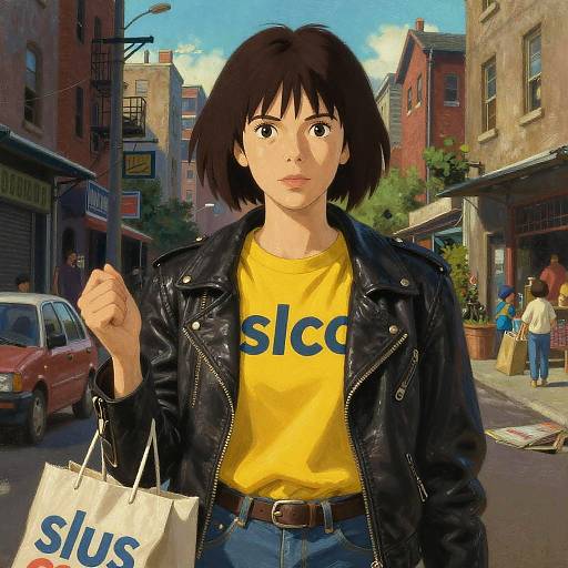 Digital painting of a young woman with short black hair, wearing a yellow 