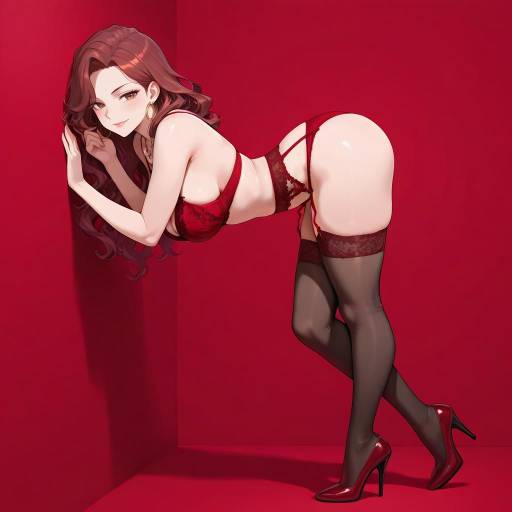 Elegant Woman in Red Against Wall