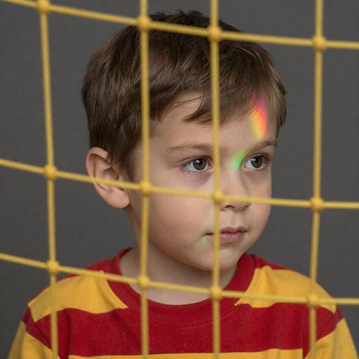 Boy Behind Net, Colorful Light Reflections
