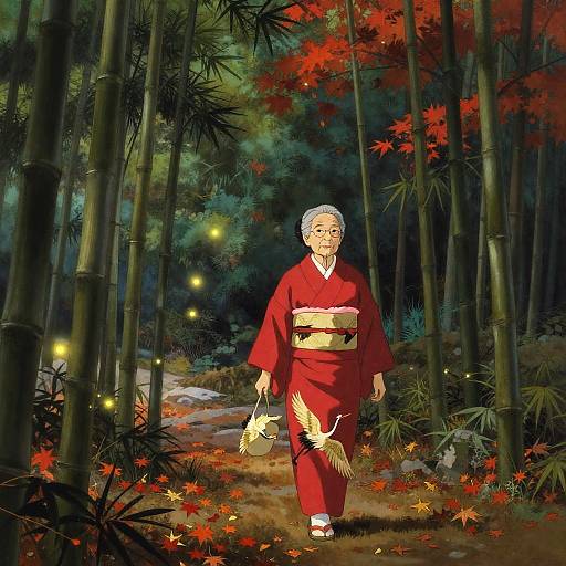 Autumn Serenity: An Elderly Woman's Journey