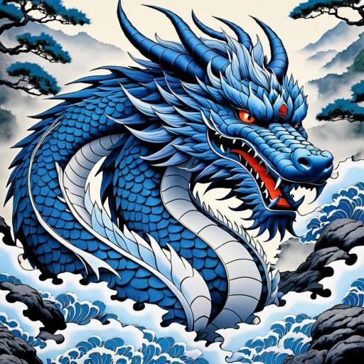 Blue Manga-Style Dragon Illustration