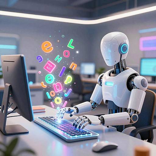 AI Story Finisher in High-Tech Workspace