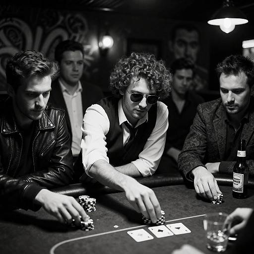 Men Playing Poker in Dimly Lit Bar
