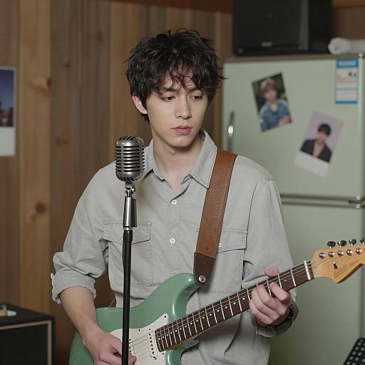 Young Man Playing Guitar in Rustic Setting