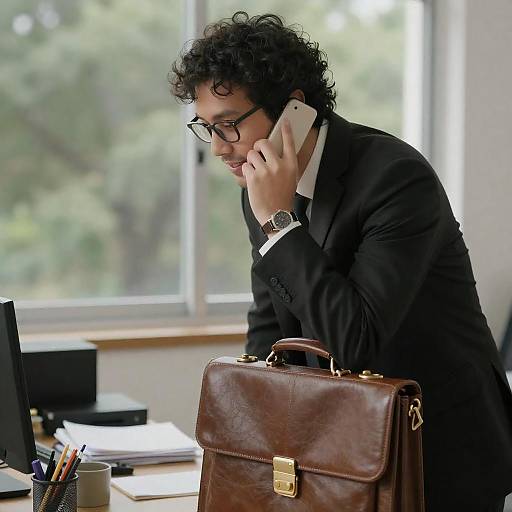 Businessman on Phone at Office Desk