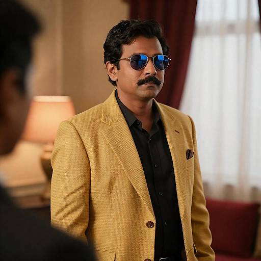 Stylish Man in Warmly Lit Room