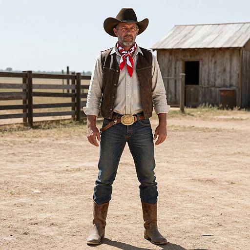 Rugged Cowboy Standing in Dusty Field