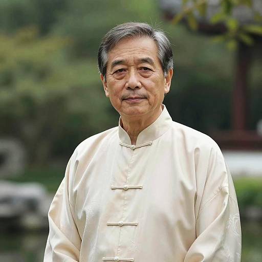 Serene Asian Man in Traditional Robe