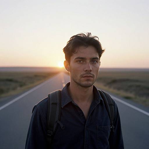 Portrait of Solitary Traveler at Sunset