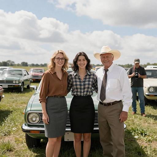 Cheerful Gathering by Vintage Green Car