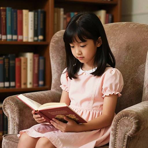 Cozy Library Portrait of Young Girl