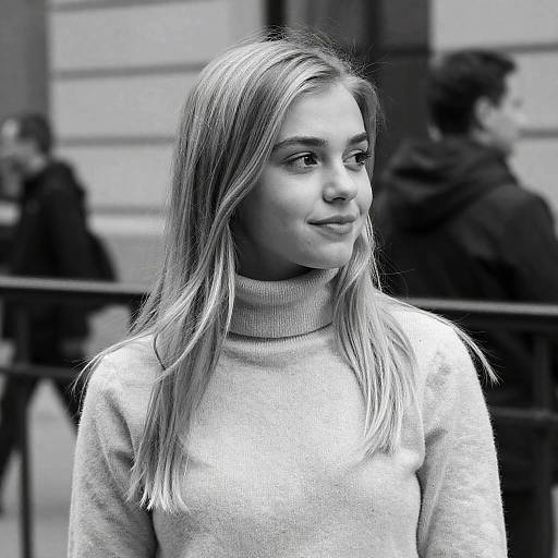 Young Woman in Turtleneck Sweater Black and White