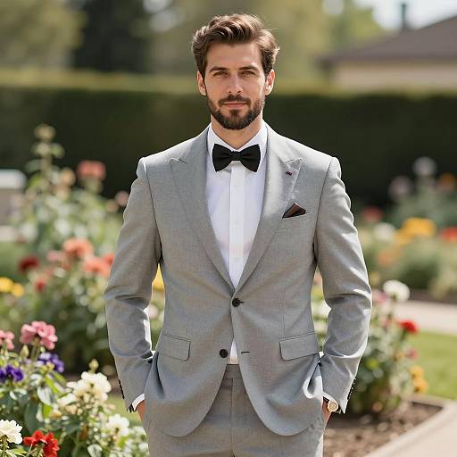 Handsome Groom in Blooming Garden Portrait