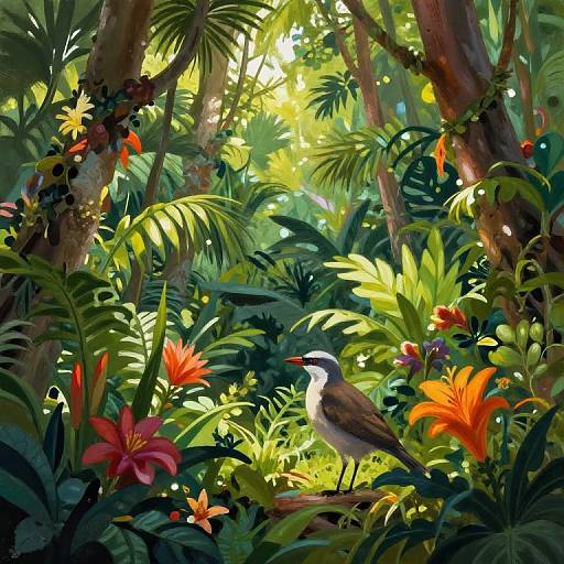 Lush Tropical Jungle Wildlife Scene