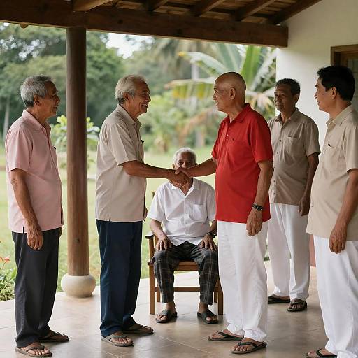 Porch Reunion: Elder Men Shaking Hands