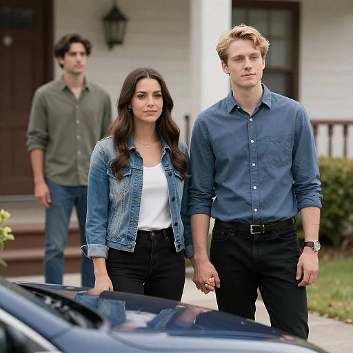 Outdoor Group Portrait with Blue Car