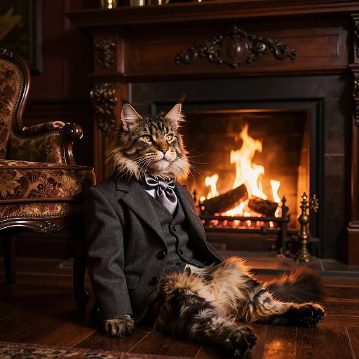 Majestic Maine Coon in Victorian Elegance