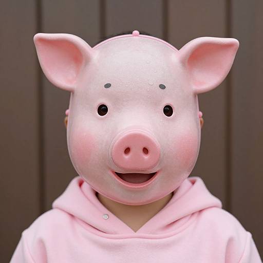 Child in Pink Outfit with Pig Mask