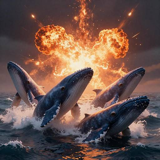 Leviathans Rising Under Fiery Sky