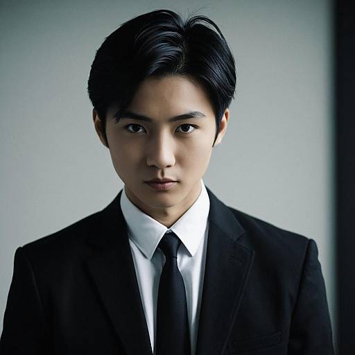 Young Asian Man in Black Suit