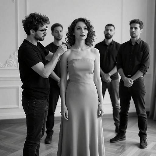 Elegant Black-and-White Fashion Scene