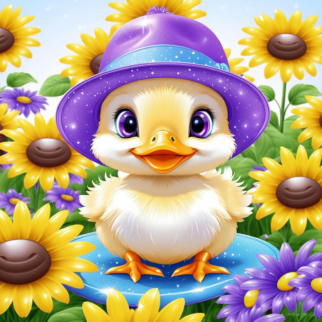 Cute Retro Baby Duckling Vector Illustration