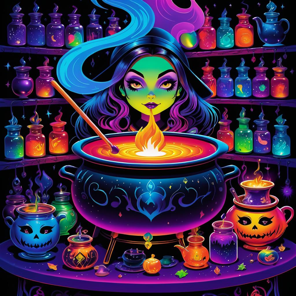 Colorful Witch Crafting Surreal Potions