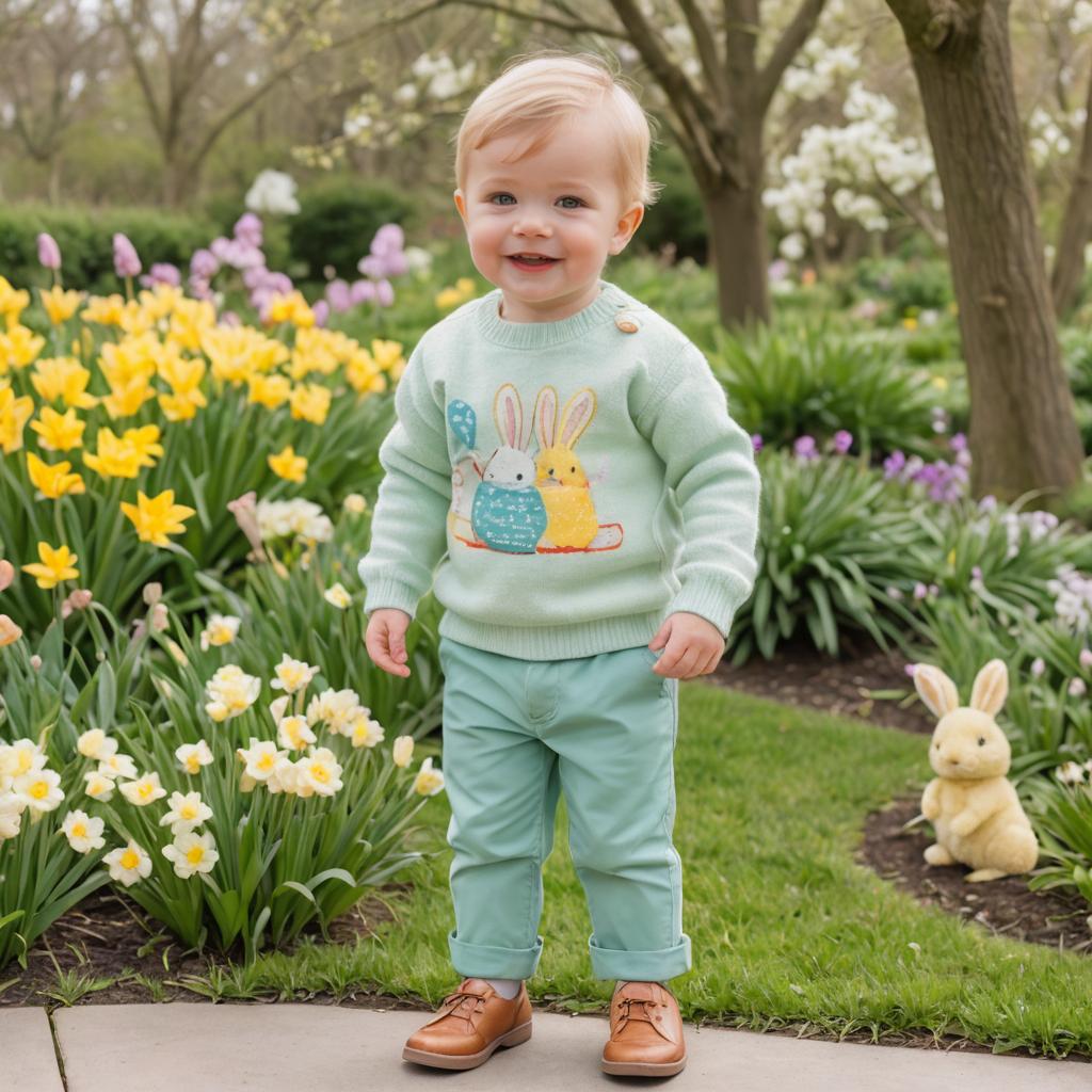 Cute Boy's Easter Outfit in Spring Garden