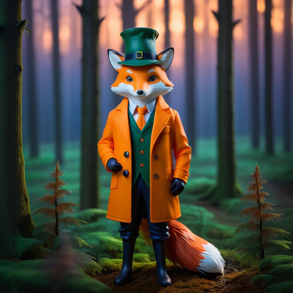 Upright Fox Detective in a Twilight Forest