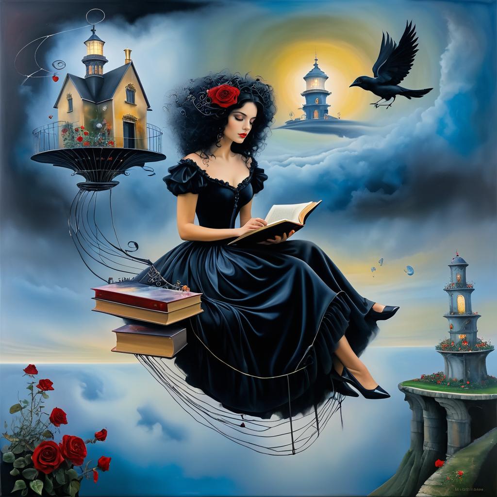 Surreal Raven-Haired Woman in Velvet