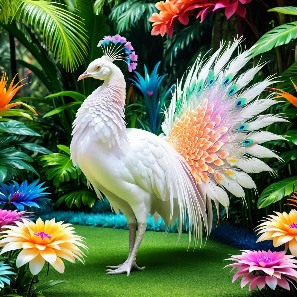 Albino Peacock in Enchanted Tropical Garden